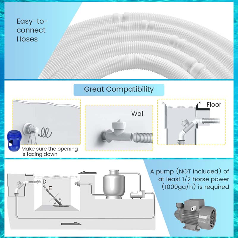 Upgraded Automatic Pool Cleaner Vacuum Suction Side Pool Sweeper for Pools Floors & Walls with 10 x 3.3 FT Extension Hoses & 36-Fin Disc