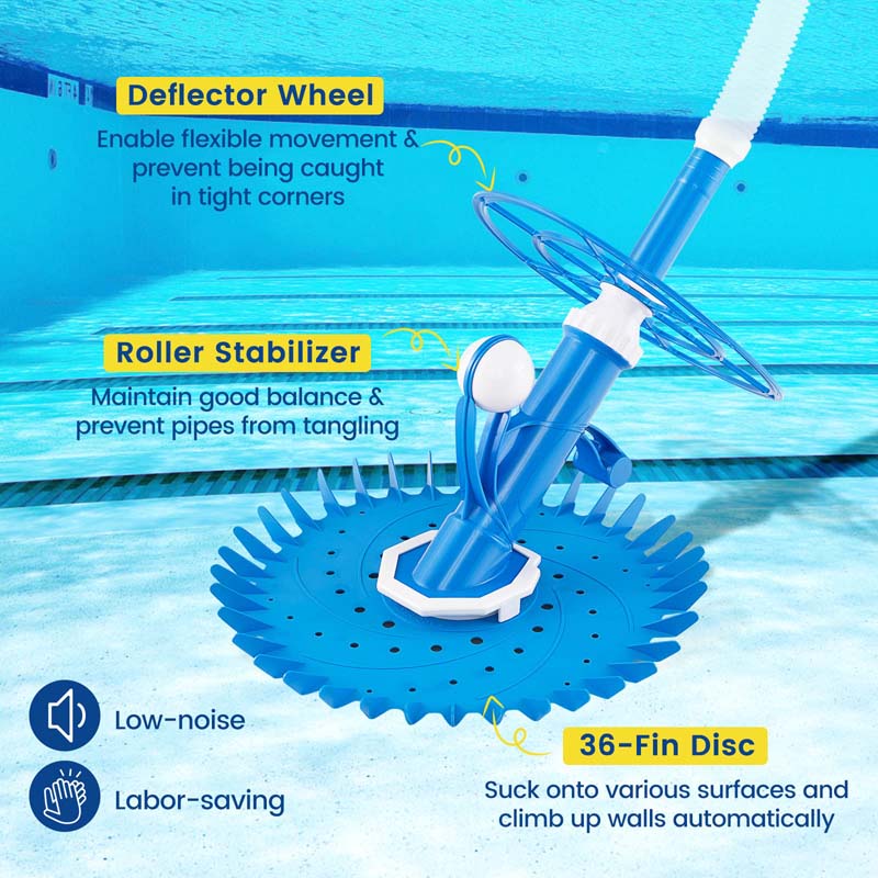 Upgraded Automatic Pool Cleaner Vacuum Suction Side Pool Sweeper for Pools Floors & Walls with 10 x 3.3 FT Extension Hoses & 36-Fin Disc