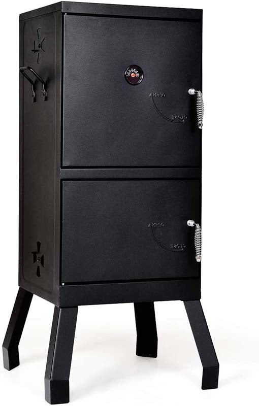 2-Layer Smoked Carbon Oven, Vertical Charcoal Smoker, Outdoor Portable Charcoal Grill Barbeque with 2 Chrome-Plated Nets, 2 Charcoal Pots