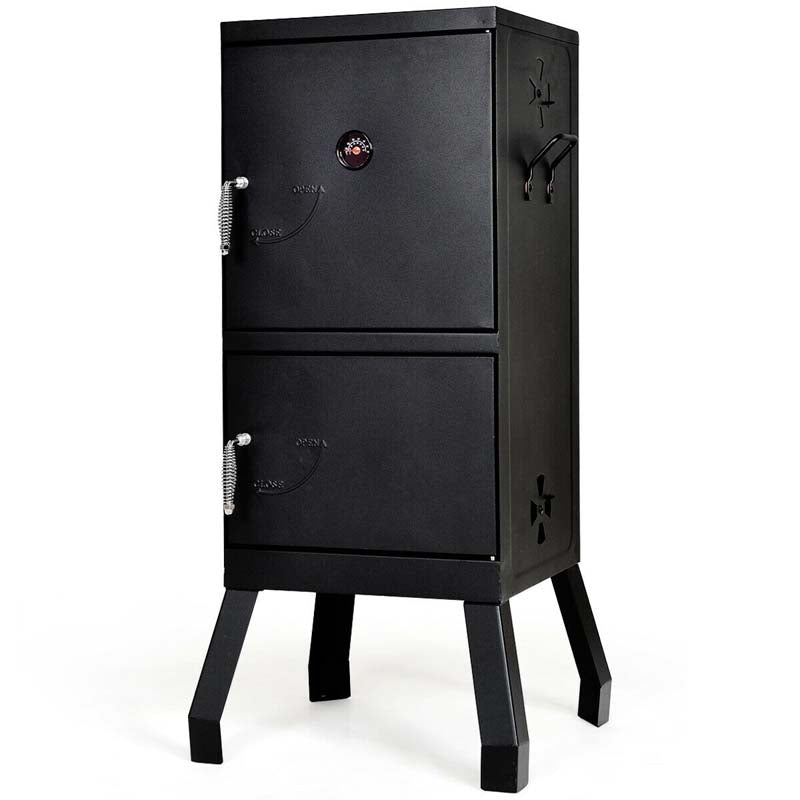 2-Layer Smoked Carbon Oven, Vertical Charcoal Smoker, Outdoor Portable Charcoal Grill Barbeque with 2 Chrome-Plated Nets, 2 Charcoal Pots