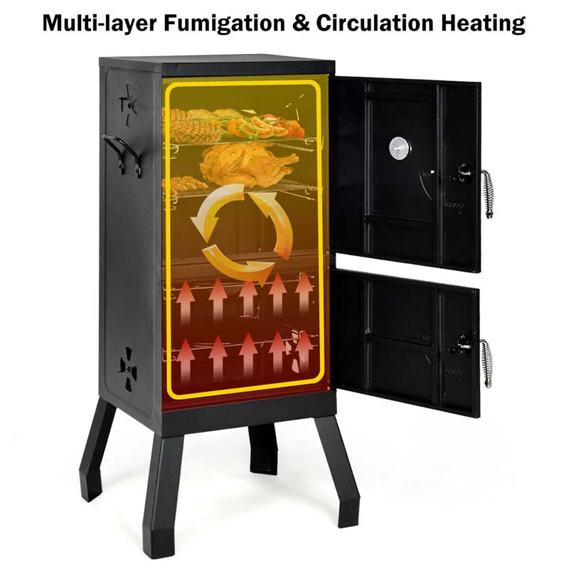 2-Layer Smoked Carbon Oven, Vertical Charcoal Smoker, Outdoor Portable Charcoal Grill Barbeque with 2 Chrome-Plated Nets, 2 Charcoal Pots