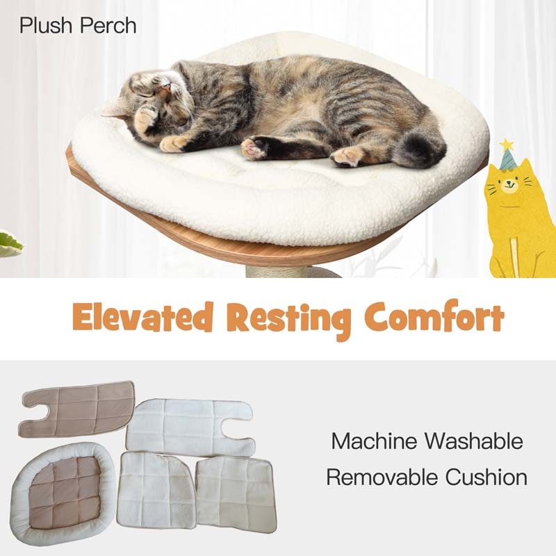 69" Tall Cat Activity Tree Wood Multi-Layer Large Cat Tower Condo with Scratch Resistant Rope & Plush Cushions