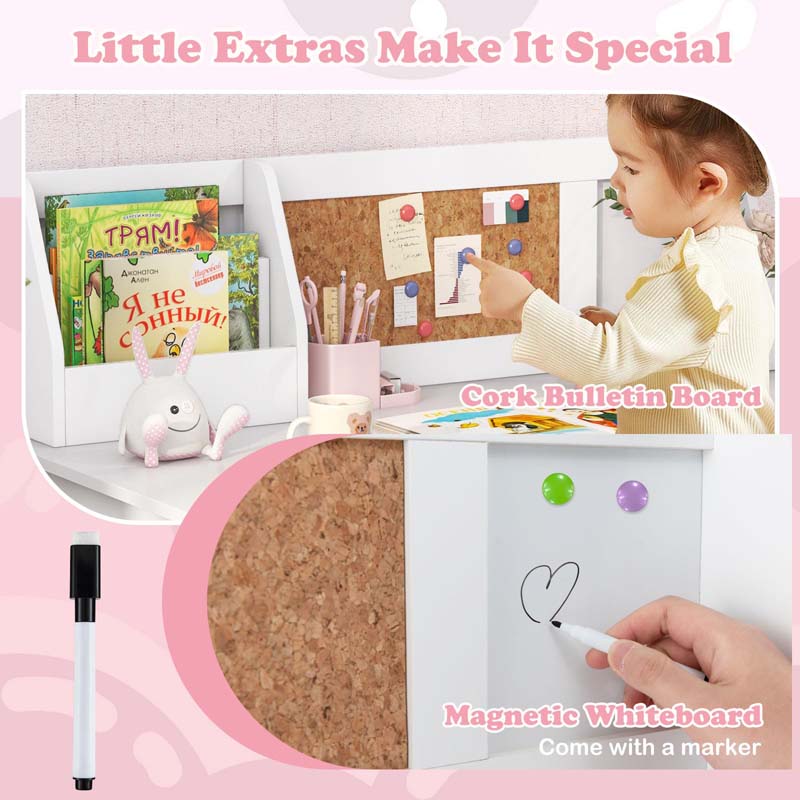 Wooden Kids Desk Chair Set with Whiteboard, Hutch, Cabinet, Children Study Table Chair Student Writing Table
