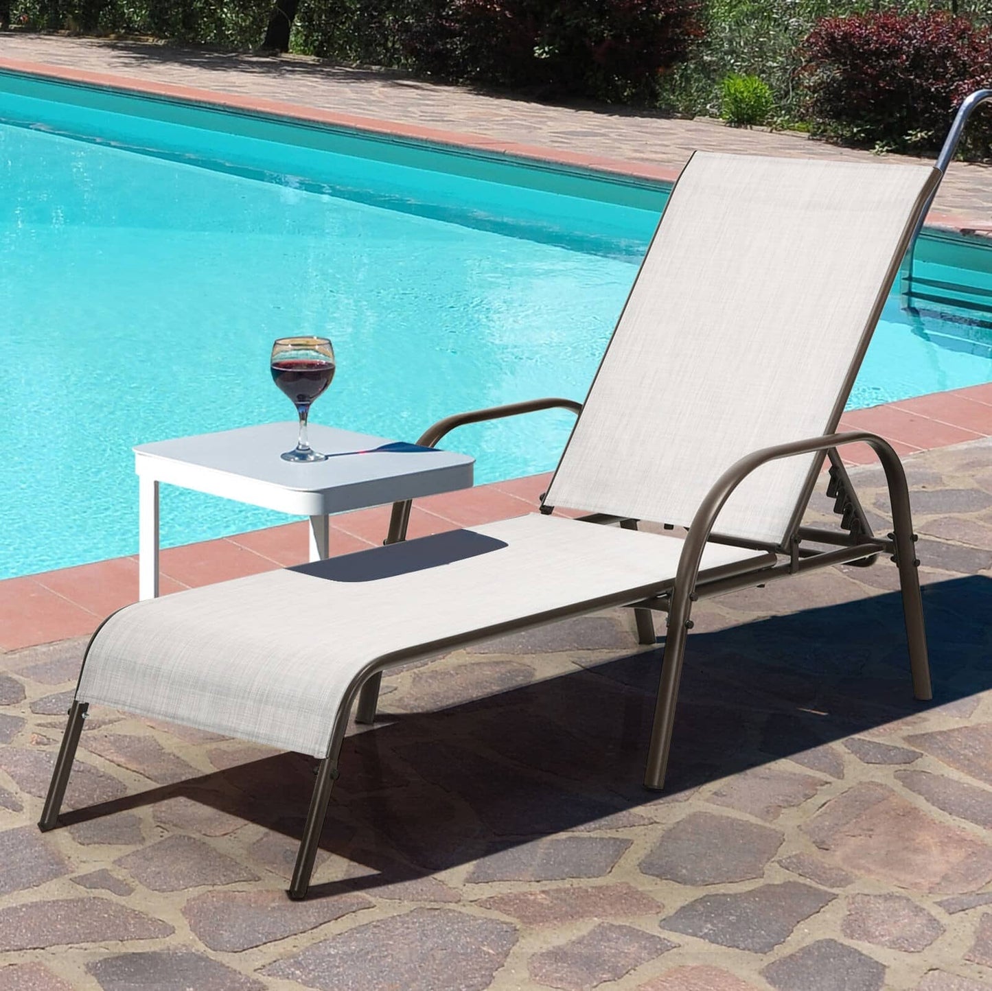 5-Position Fabric Folding Outdoor Chaise Lounge Chair, Lightweight Pool Chair Patio Lawn Recliner Sun Lounger