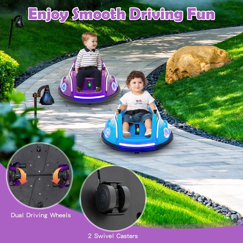 Electric Toddler Bumper Car with Remote Control, Flashing LED Light & Music, 12V Battery Powered Baby Ride on Bumper Toy Car
