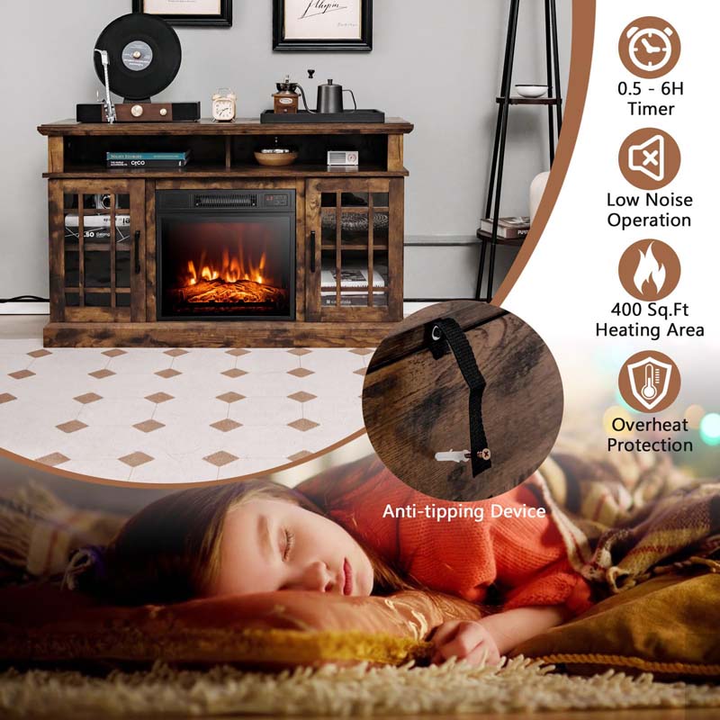 48" TV Console with 18" Fireplace Insert, Fireplace TV Stand for TVs up to 50 Inches, 1400W Electric Fireplace Heater