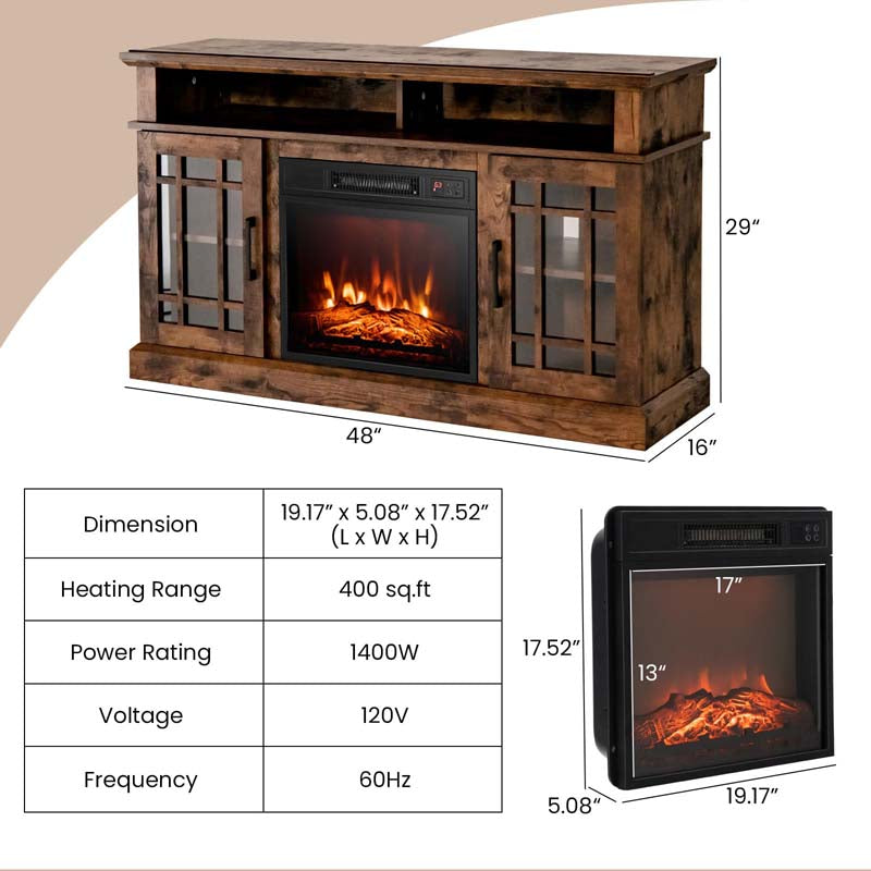 48" TV Console with 18" Fireplace Insert, Fireplace TV Stand for TVs up to 50 Inches, 1400W Electric Fireplace Heater