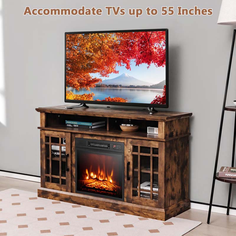48" TV Console with 18" Fireplace Insert, Fireplace TV Stand for TVs up to 50 Inches, 1400W Electric Fireplace Heater