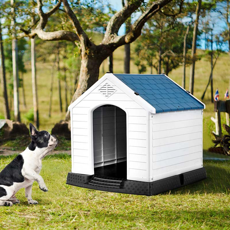 Waterproof Plastic Dog House Outdoor Indoor, Durable Pet House for Small Medium Large Dogs with Elevated Floor and Air Vents