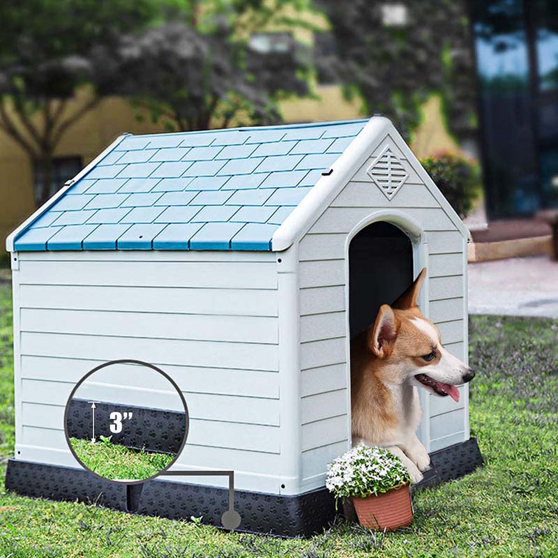 Waterproof Plastic Dog House Outdoor Indoor, Durable Pet House for Small Medium Large Dogs with Elevated Floor and Air Vents