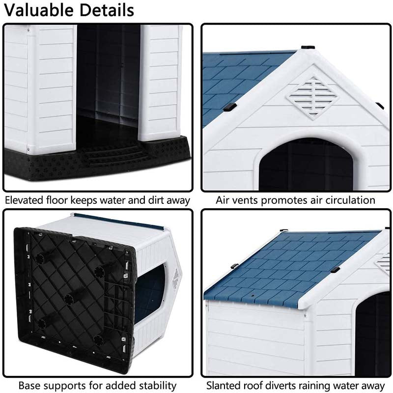 Waterproof Plastic Dog House Outdoor Indoor, Durable Pet House for Small Medium Large Dogs with Elevated Floor and Air Vents