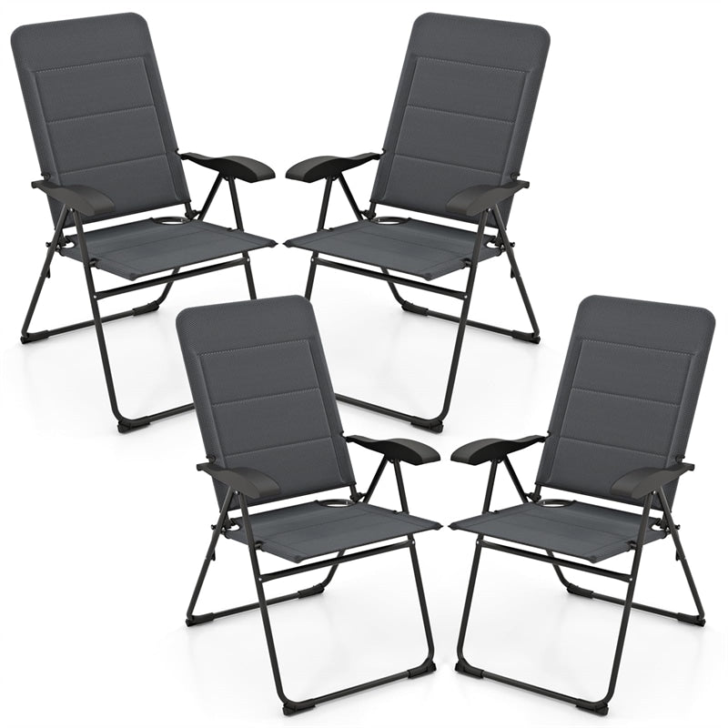 2-Pack Folding Patio Chairs, 7-Position Adjustable Lawn Chair Recliner Camping Chair, Compact Outdoor Sling Chair, Fully Assembly