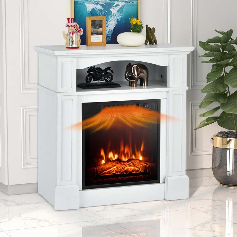 32" Electric Fireplace Mantel, Freestanding Wooden Surround Firebox with 1400W Fireplace Heater, Remote, Thermostat, 6H Timer