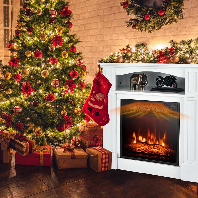 32" Electric Fireplace Mantel, Freestanding Wooden Surround Firebox with 1400W Fireplace Heater, Remote, Thermostat, 6H Timer