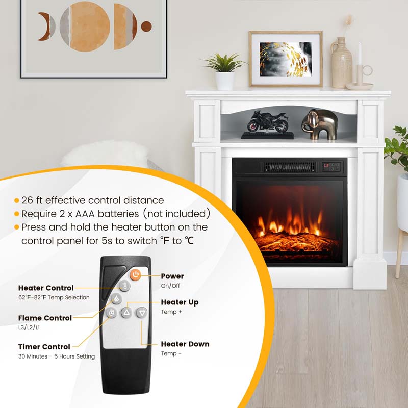 32" Electric Fireplace Mantel, Freestanding Wooden Surround Firebox with 1400W Fireplace Heater, Remote, Thermostat, 6H Timer