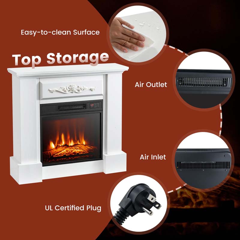 32" Solid Electric Fireplace with Mantel, 1400W Freestanding Mantel Fireplace Heater with Remote Control, Thermostat, 6H Timer