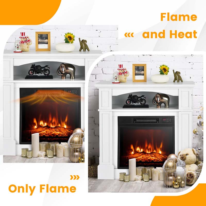 32" Electric Fireplace Mantel, Freestanding Wooden Surround Firebox with 1400W Fireplace Heater, Remote, Thermostat, 6H Timer