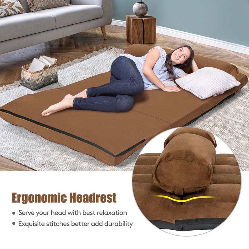 Floor Sofa 6-Position Adjustable, Foldable Lazy Sofa Sleeper Bed, Suede Cloth Cover, Floor Gaming Sofa Couch with 2 Pillows