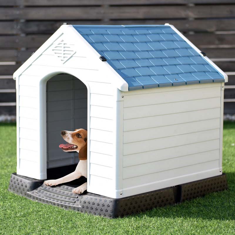 Waterproof Plastic Dog House Outdoor Indoor, Durable Pet House for Small Medium Large Dogs with Elevated Floor and Air Vents