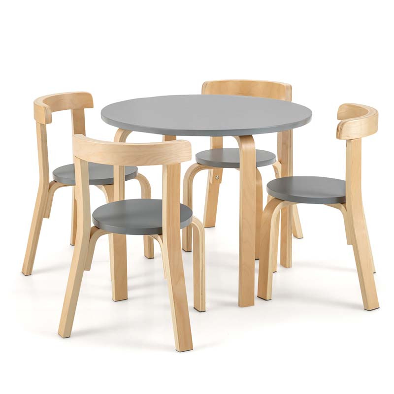 5-Piece Bentwood Kids Table & Chair Set, Toddler Activity Table with 4 Chairs, Toy Bricks, Classroom Playroom Daycare Furniture