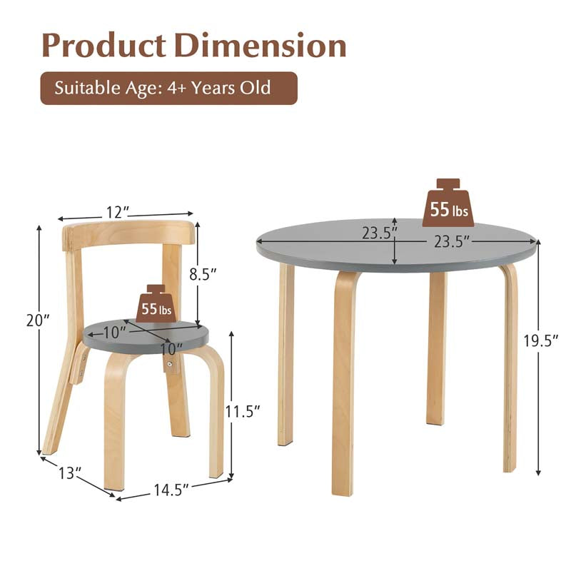 5-Piece Bentwood Kids Table & Chair Set, Toddler Activity Table with 4 Chairs, Toy Bricks, Classroom Playroom Daycare Furniture