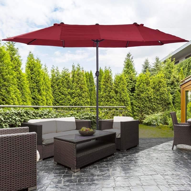15 FT Double-Sided Outdoor Patio Umbrella with Crank, Extra Large 12 Ribs Steel Market Umbrella for Poolside, Deck & Backyard