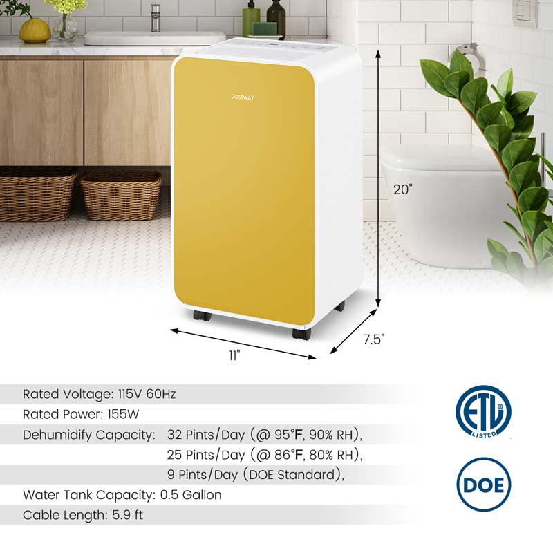 32 Pints 2500 Sq. Ft Portable Quiet Air Dehumidifier for Basement with Sleep Mode, 24H Timer, Auto Shut Off, Auto Defrost