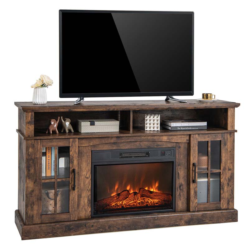 58" TV Console with 23" Fireplace Insert, Fireplace TV Stand for TVs up to 65 Inches, 1400W Electric Fireplace Heater