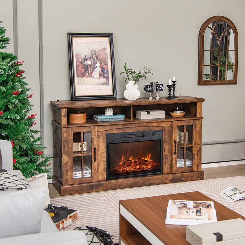 58" TV Console with 23" Fireplace Insert, Fireplace TV Stand for TVs up to 65 Inches, 1400W Electric Fireplace Heater