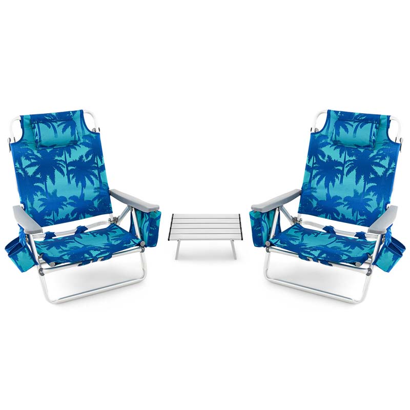 2 Pack 5-Position Outdoor Folding Backpack Beach Chair & Table Set, Patio Lawn Camping Chair Beach Sling Chair