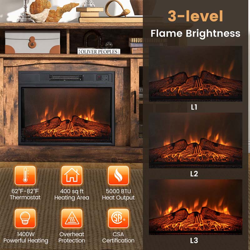 58" TV Console with 23" Fireplace Insert, Fireplace TV Stand for TVs up to 65 Inches, 1400W Electric Fireplace Heater