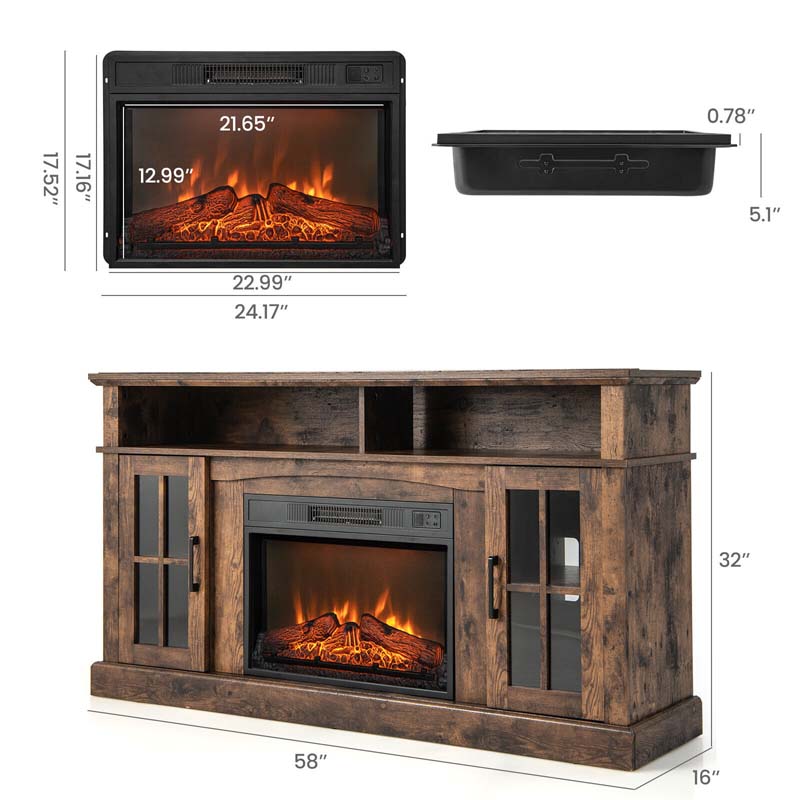 58" TV Console with 23" Fireplace Insert, Fireplace TV Stand for TVs up to 65 Inches, 1400W Electric Fireplace Heater