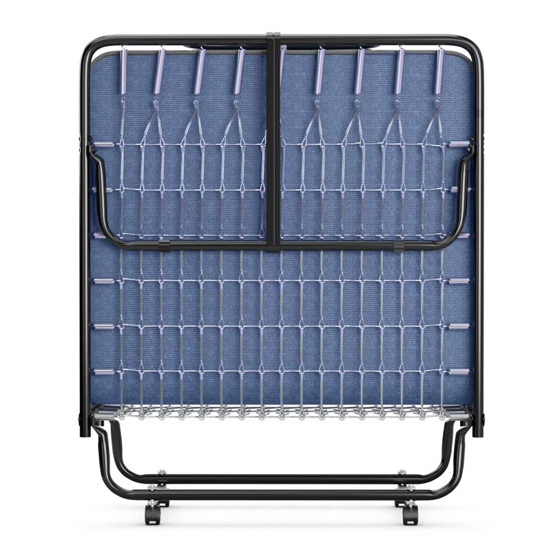 79" x 39" Rollaway Folding Bed with 5" Memory Foam Mattress, Twin Size Portable Guest Bed with Wheels