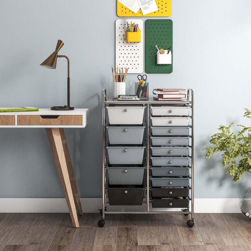15-Drawer Storage Drawer Cart Tools Scrapbook Paper Organizer Cart Office School Utility Cart Rolling Storage Cart with Wheels