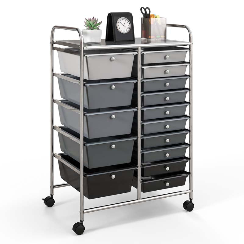 15-Drawer Storage Drawer Cart Tools Scrapbook Paper Organizer Cart Office School Utility Cart Rolling Storage Cart with Wheels