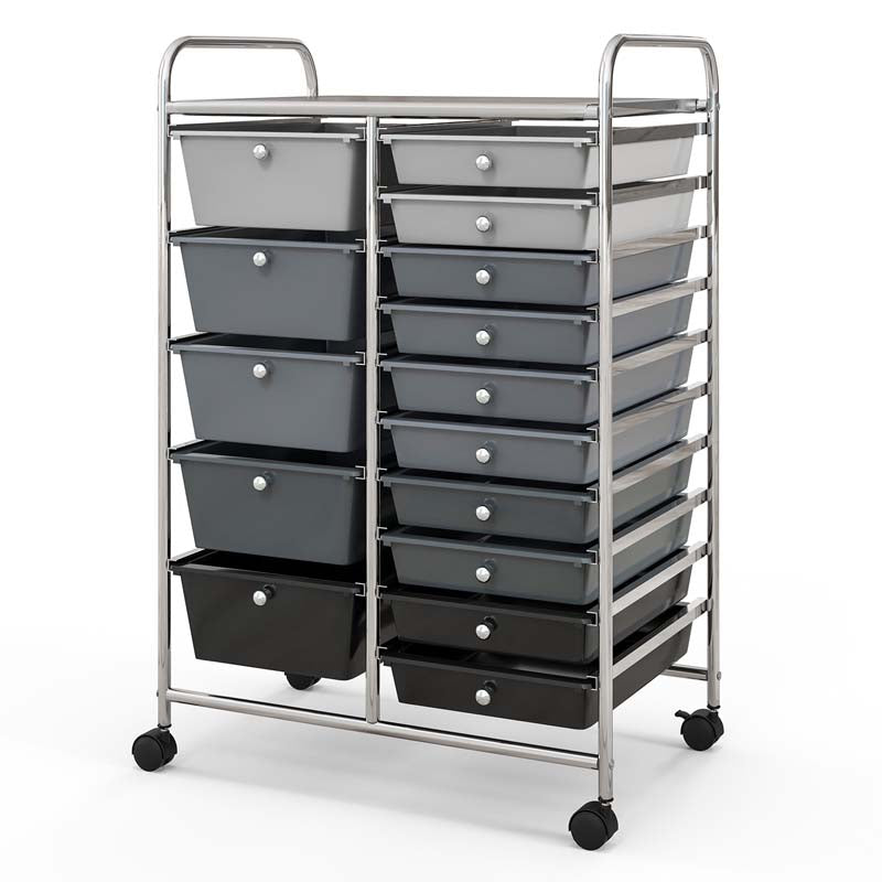 15-Drawer Storage Drawer Cart Tools Scrapbook Paper Organizer Cart Office School Utility Cart Rolling Storage Cart with Wheels