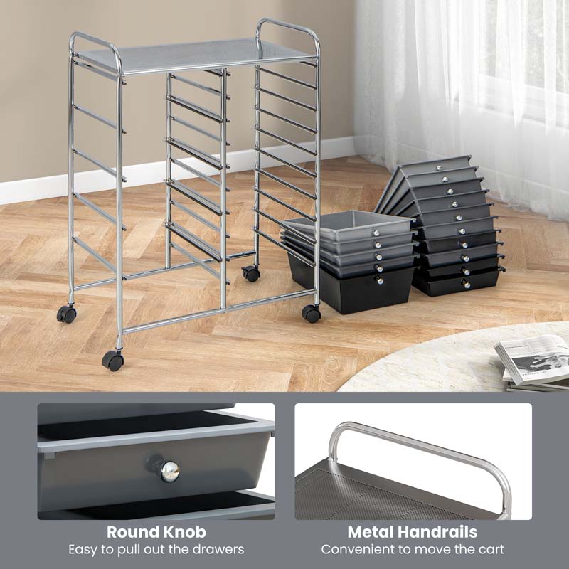 15-Drawer Storage Drawer Cart Tools Scrapbook Paper Organizer Cart Office School Utility Cart Rolling Storage Cart with Wheels