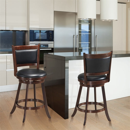 2-Pack 24" Wooden Counter Stools, 360° Swivel Bar Stools with Backs, Counter Height Stool, Upholstered Bar Chairs Dining Chairs