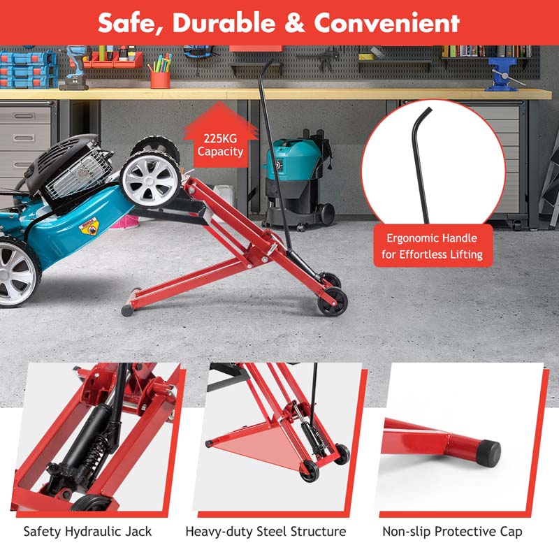 500 LBS Hydraulic Lawn Mower Lift Jack for Riding Tractors, Adjustable Heavy Duty Zero Turn Riding Mower Lift for Maintenance