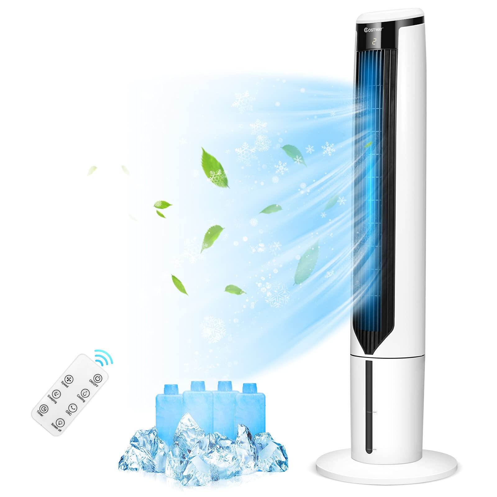 41" 3-in-1 Floor Bladeless Tower Fan Evaporative Air Cooler Humidifier with Remote, 3 Modes & 3 Speeds, 9H Timer