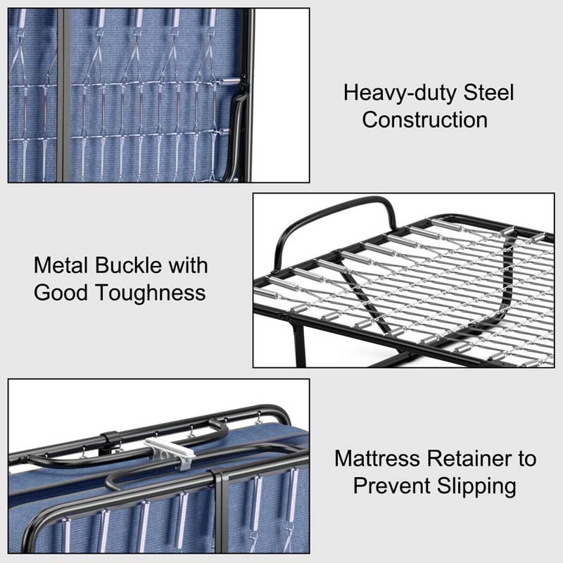 79" x 39" Rollaway Folding Bed with 5" Memory Foam Mattress, Twin Size Portable Guest Bed with Wheels