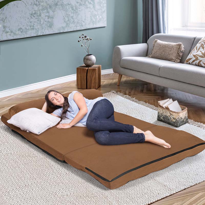 Floor Sofa 6-Position Adjustable, Foldable Lazy Sofa Sleeper Bed, Suede Cloth Cover, Floor Gaming Sofa Couch with 2 Pillows