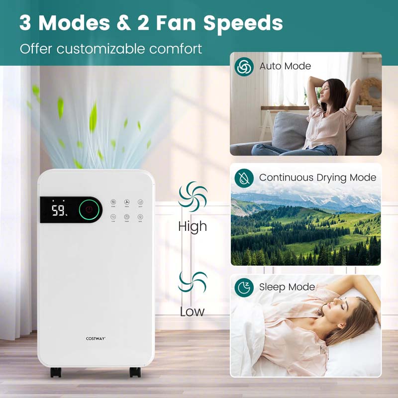 32 Pints 2500 Sq. Ft Portable Quiet Air Dehumidifier for Basement with Sleep Mode, 3-Color Indicator Light, 24H Timer, Child Lock