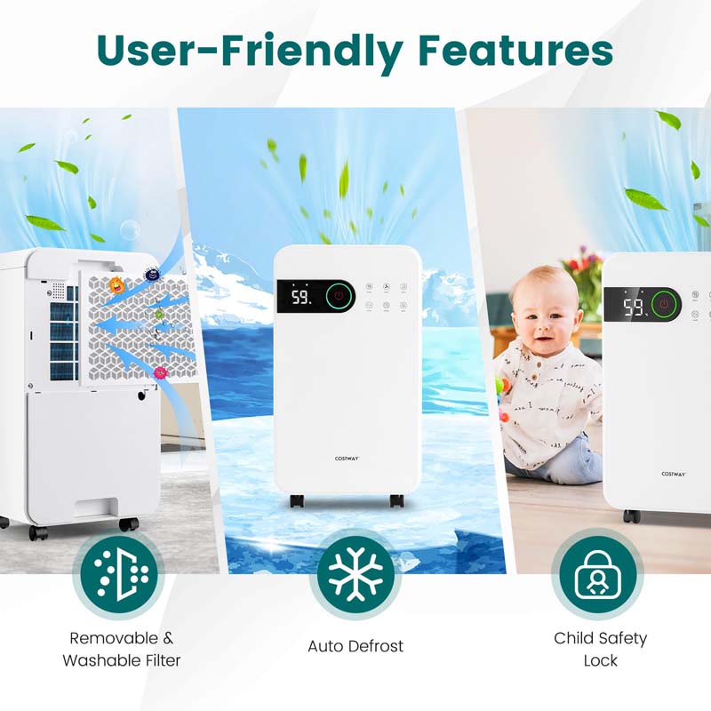 32 Pints 2500 Sq. Ft Portable Quiet Air Dehumidifier for Basement with Sleep Mode, 3-Color Indicator Light, 24H Timer, Child Lock