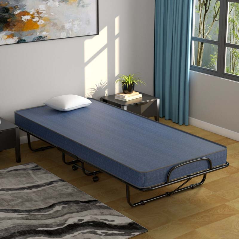 79" x 39" Rollaway Folding Bed with 5" Memory Foam Mattress, Twin Size Portable Guest Bed with Wheels