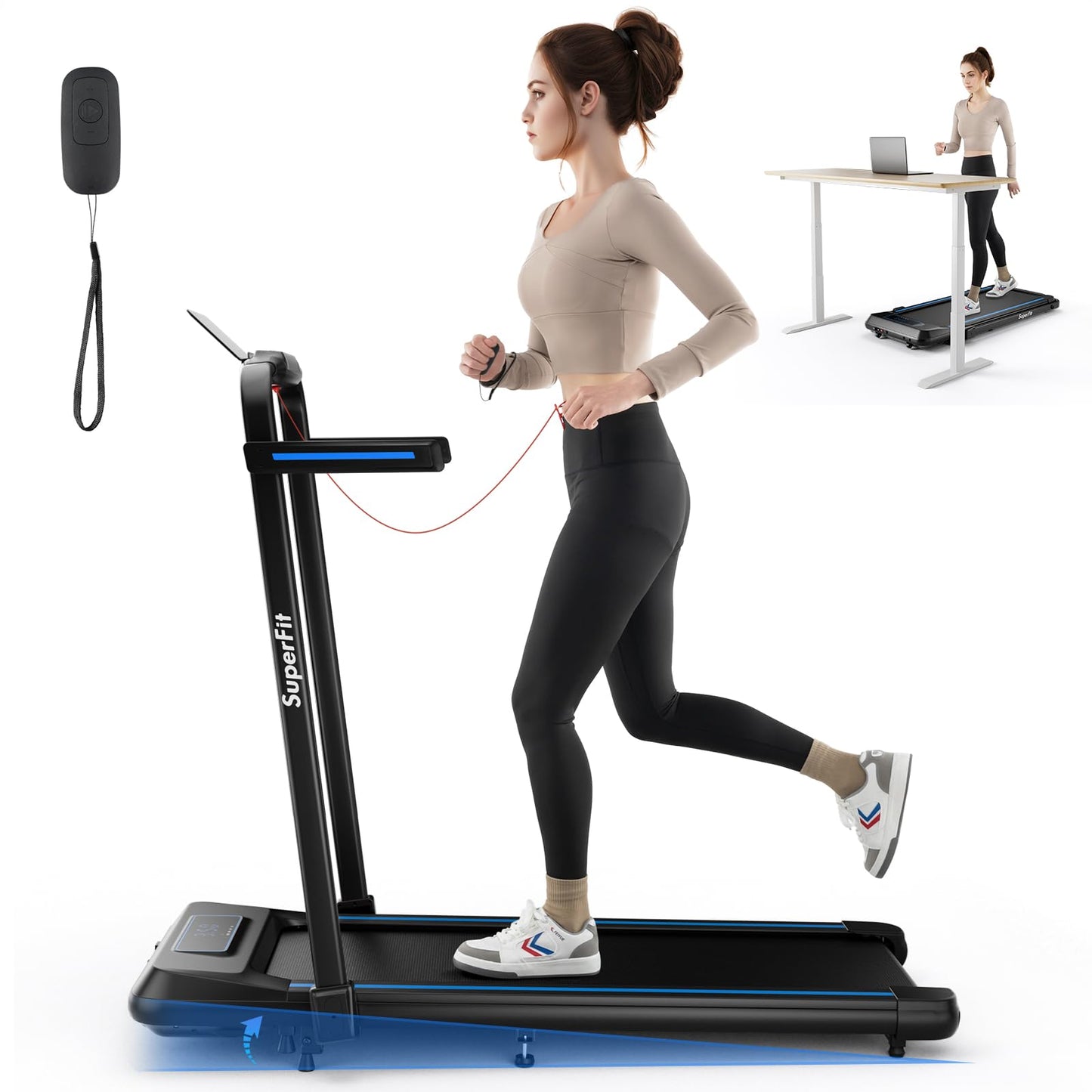 4 in 1 Under Desk Treadmill with Incline & Smart App Control, 3.0HP Foldable Walking Pad Treadmill for Running Jogging