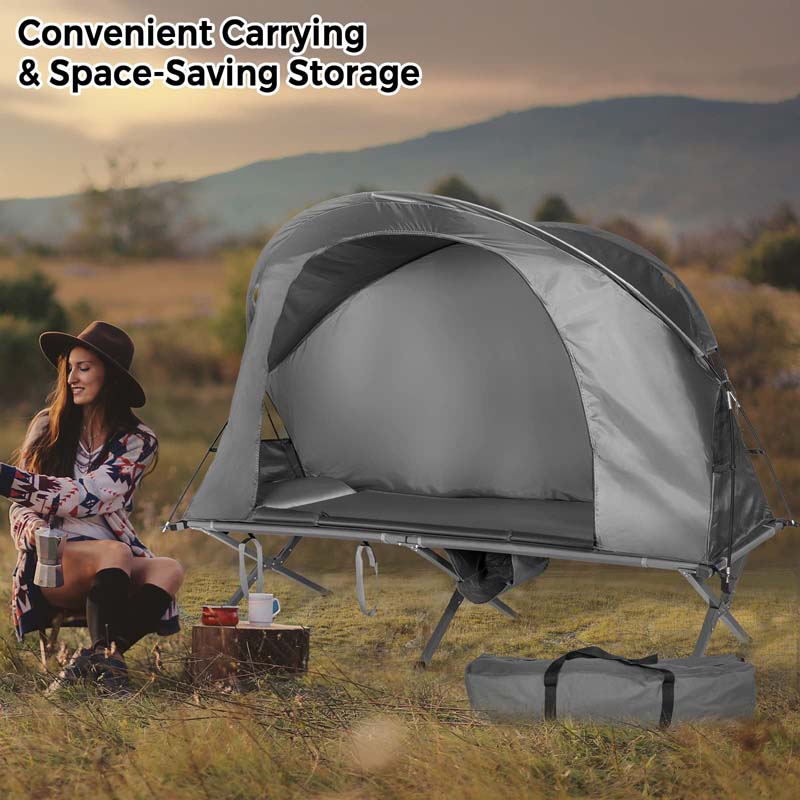4-in-1 1-Person Camping Cot Tent Foldable Elevated Tent Set with Waterproof External Cover, Air Mattress & Carrying Bag