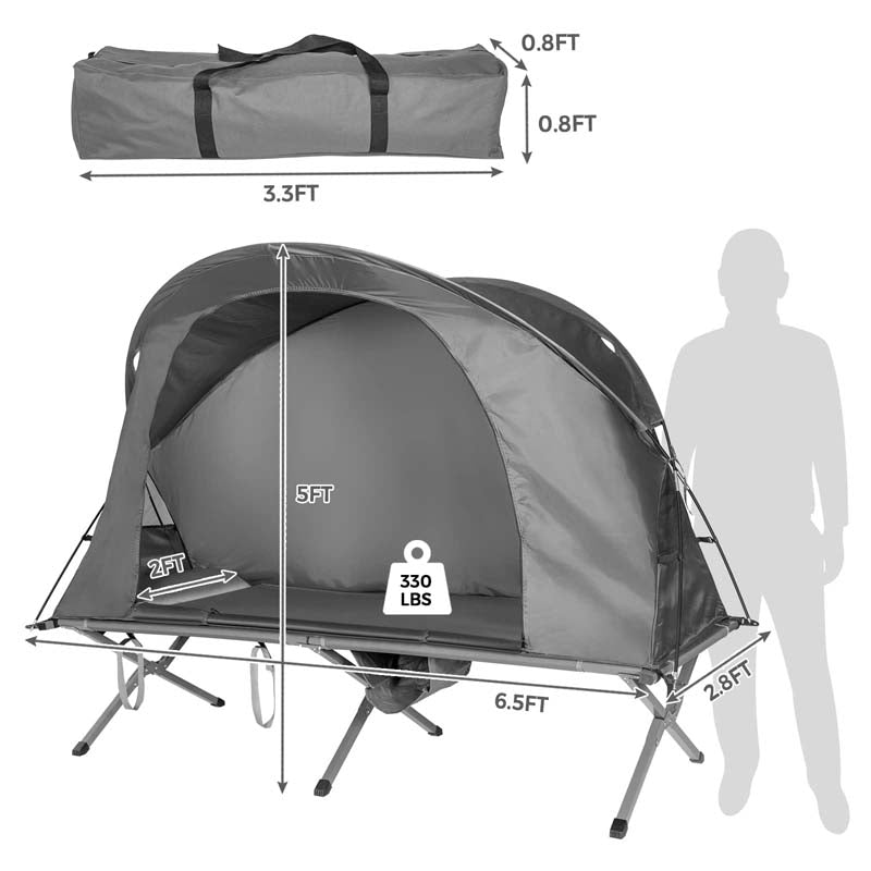4-in-1 1-Person Camping Cot Tent Foldable Elevated Tent Set with Waterproof External Cover, Air Mattress & Carrying Bag