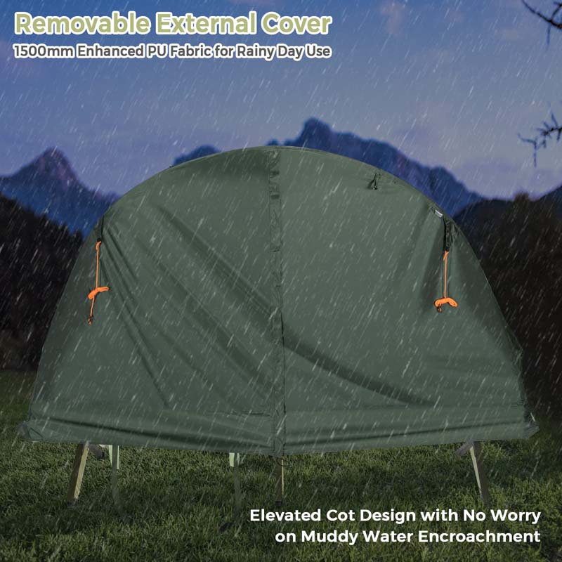 4-in-1 1-Person Camping Cot Tent Foldable Elevated Tent Set with Waterproof External Cover, Air Mattress & Carrying Bag