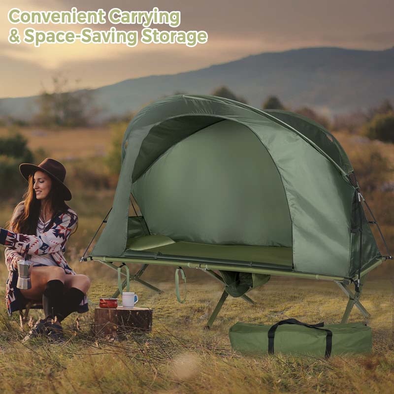 4-in-1 1-Person Camping Cot Tent Foldable Elevated Tent Set with Waterproof External Cover, Air Mattress & Carrying Bag